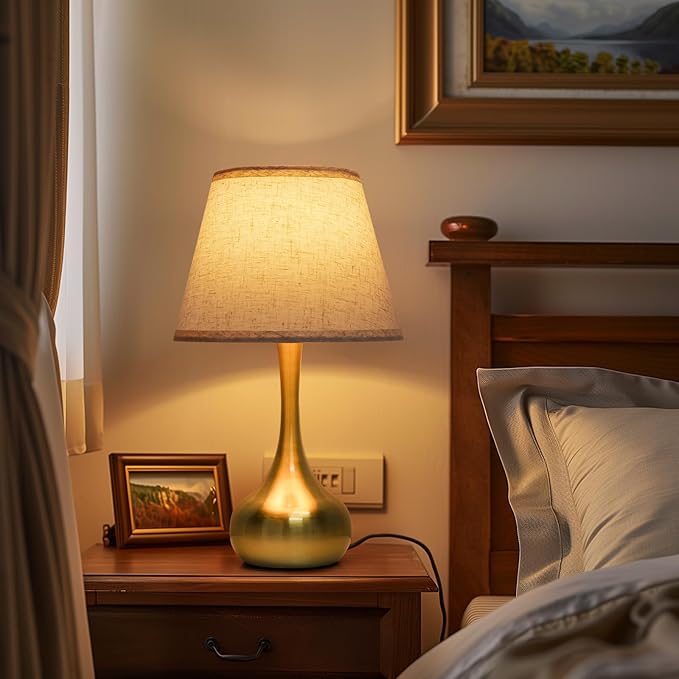 ONEWISH Touch Table Lamp for Bedroom, 3-Way Dimmable Gold Bedside Lamps for Nightstand with Fabric Shade, Desk Lamp for Kids Reading, Home Office - Bloomnest