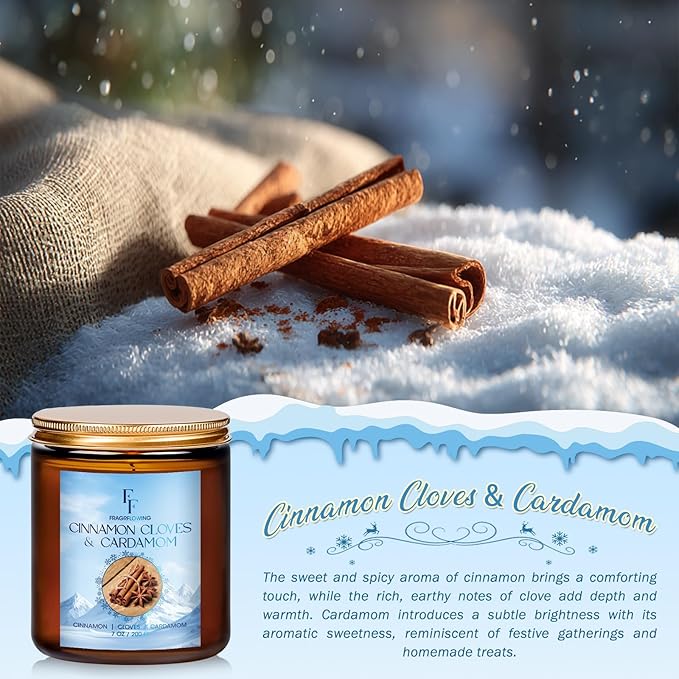 Winter Candle, Cinnamon Cloves Scented Candles for Home, Holiday Candles Natural Soy Candle, Aromatherapy Candle 7 oz Jar Candles Winter Gifts for Women Men - Bloomnest