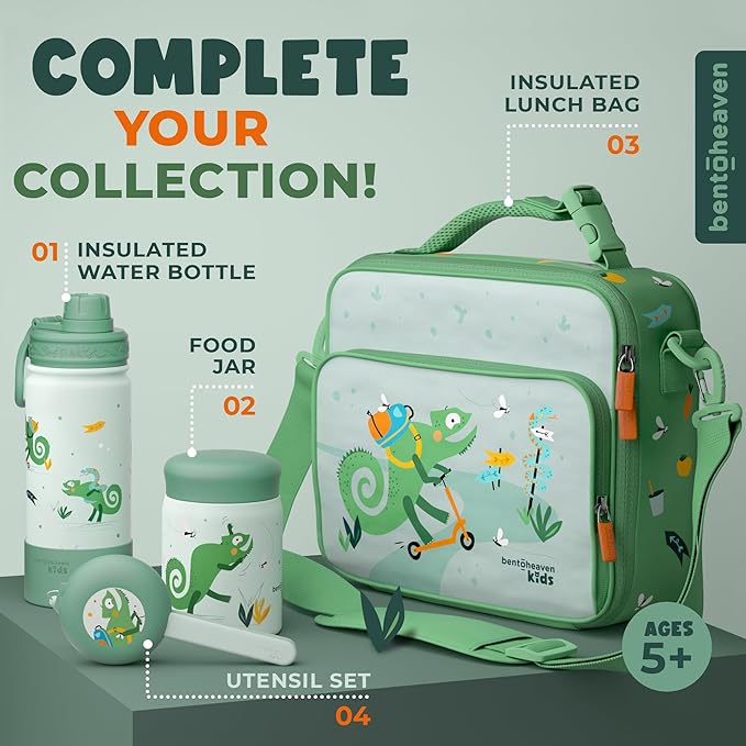 Bentoheaven Kids Water Bottle Stainless Steel for Boys & Girls, 2 Lids (Chug & Straw), Handle & Silicone Boot, Reusable Metal Leak-proof Insulated Tumbler, School & Sports 17oz (Green) - Bloomnest