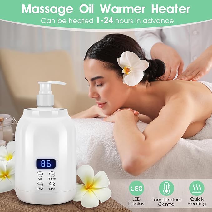 Gugxiom Massage Oil Warmer, LED Display Single Bottle Lotion Heater, Temperature Control Massage Table Warmer with 2 Oil Bottles, for Lotion Cream Massage Oil (US Plug) - Bloomnest