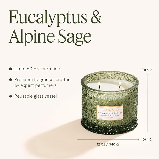 LA JOLIE MUSE Christmas Candle | Eucalyptus, Sage, Lavender | 12 oz Double Cotton Wick Soy Candle | 60 Hours Clean Burn | Christmas Gifts for Home & Women - Bloomnest