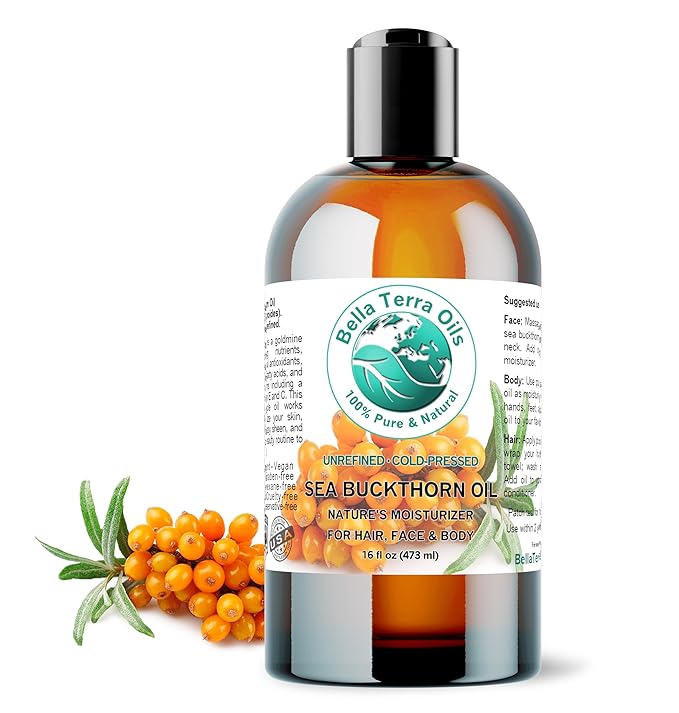 Bella Terra Oils - Sea Buckthorn Oil 16 oz - Capturing the Essence of Organic Sea Buckthorn Berries, Loaded with Omega-7 & Omega-9, A Sumptuous Embrace for Skin - Bloomnest