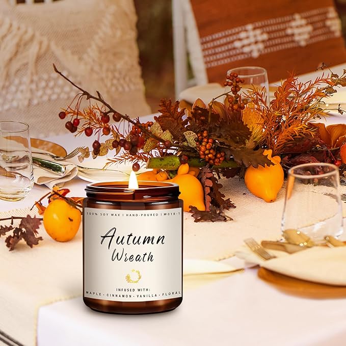Auelife Fall Candle, Autumn Wreath Scented Soy Candles for Home, Aromatherapy Candle Gift Set for Women & Men, Cozy Fall Décor, 7oz – Perfect for Autumn Relaxation and Home Ambiance - Bloomnest
