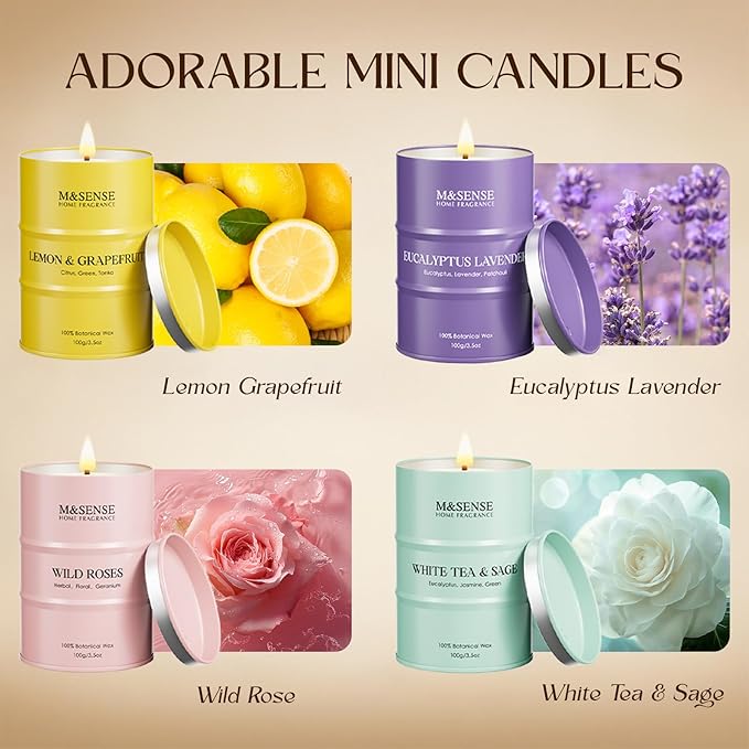 Fall Candles Set | Mini Scented Candles Gift Set | 4 Pack Candles for Home Scented Candle,Citrus Lemon Lavender Rose Sage Candle,Gift Set for Women and Men,Soy Wax 14 oz 86 Hour - Bloomnest