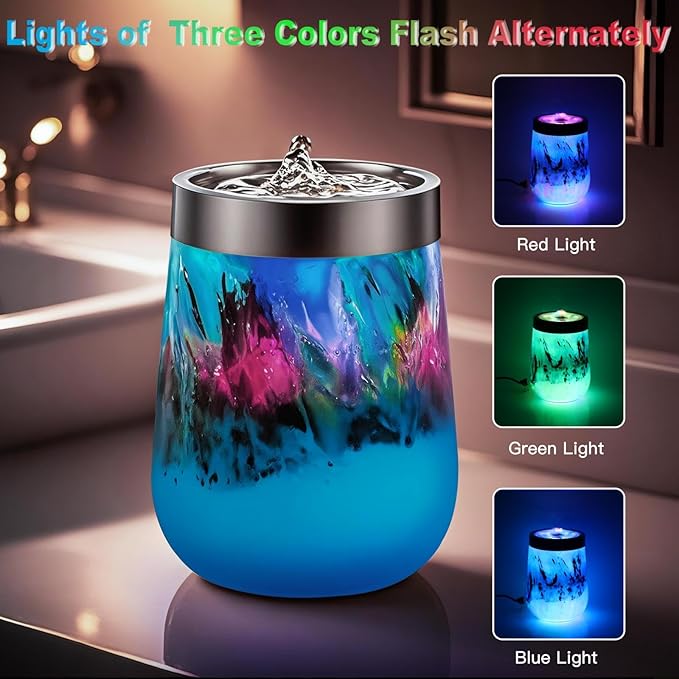 VOREEN Handblown Glass Tabletop Fountain – Blue Glass Fountain with Color-Changing Glow – Artistic Indoor Water Feature with Optional Aromatherapy for Home, Spa, Office Décor - Bloomnest