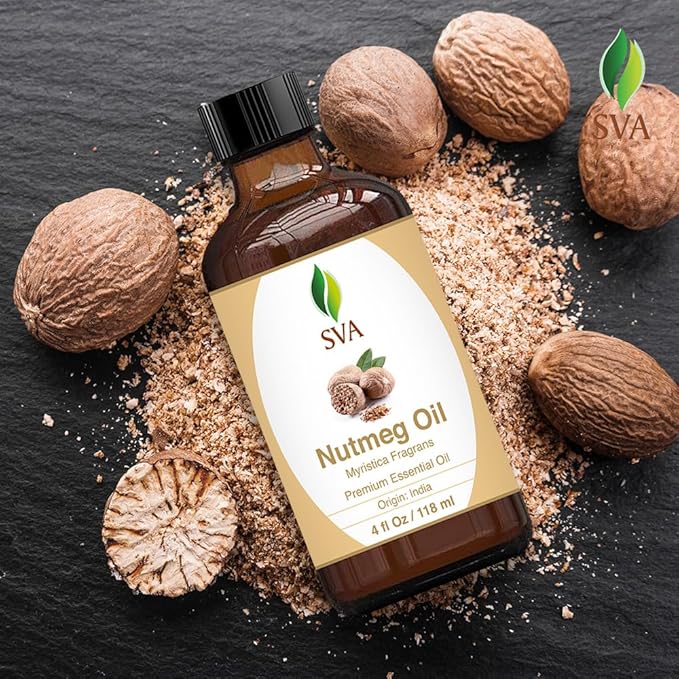 SVA Nutmeg Essential Oil – 4 Fl Oz – 100% Natural Nutmeg Oil - for Diffuser, Hair Care, Face, Skin Care, Aromatherapy, Scalp and Body Massage, Soap and Candle Making – with Dropper - Bloomnest