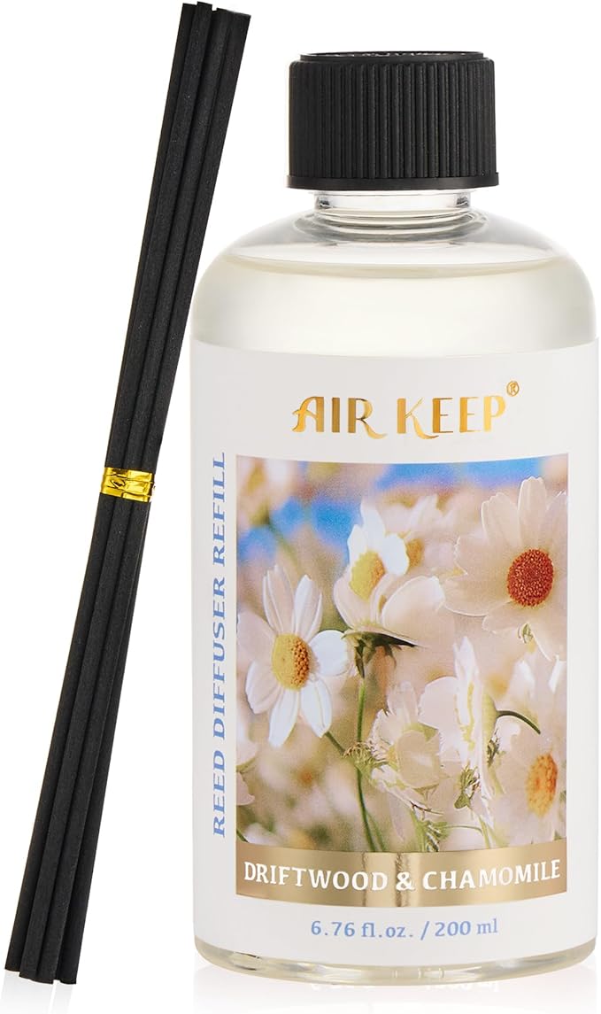 Airkeep Reed Diffuser Oil Refill with Diffuser Sticks, 6.76 Fl Oz(200ml) Chamomile Wood Scented Oils, Aroma Therapy, Home Fragrance & Air Freshener, Office Décor, Decoration - Bloomnest