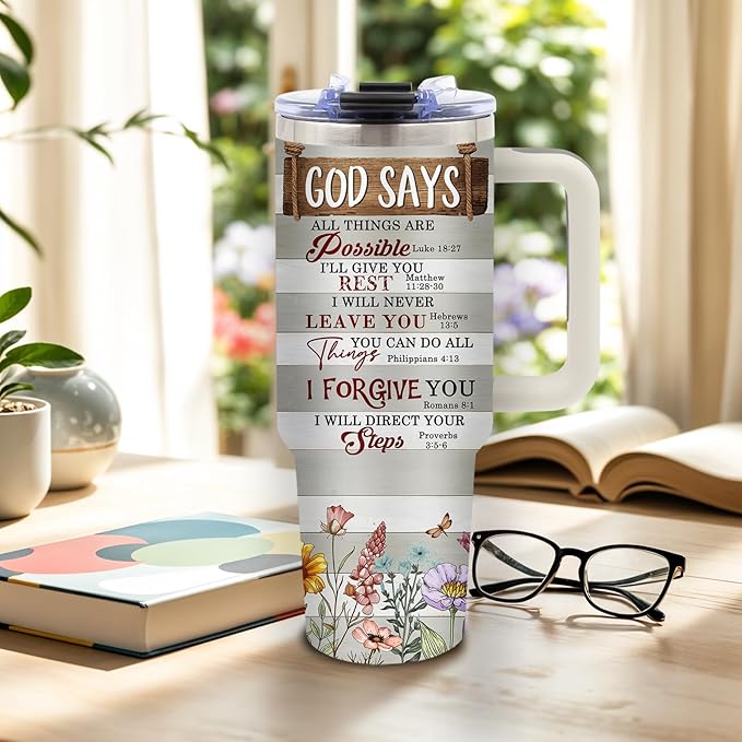 DUUV Christian Gifts for Christmas Thanksgiving, Christian Tumbler 40 Oz Stainless Steel Insulated Mug, Inspirational Religious Gifts for Women Men, Spiritual Encouragement Gift for Faith Lovers, 1PCS - Bloomnest