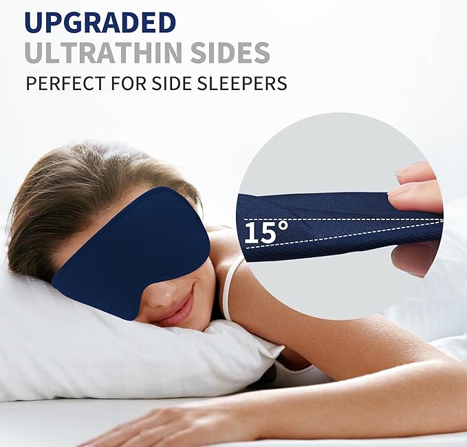3D Sleep Mask for Men Women 2 Pack, Blackout Eye Mask for Sleeping eye Mask for Side Sleeper, Memory Foam Adjustable&Washable, Airplane Travel Essentials Couples Yoga Meditation Office Black&Dark-Blue - Bloomnest