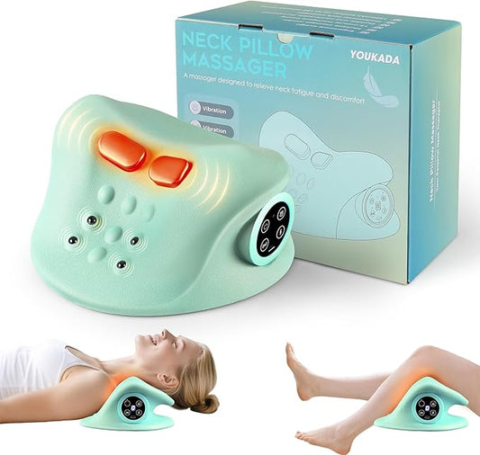 YOUKADA 2025 Upgarded Neck Massager, 3 in 1 Modes, Shoulder Relaxer, Neck Stretcher with Heat for Pain Relief, Ergonomic 26°Shoulder Massager, Portable for Car/Office/Home (Green) - Bloomnest