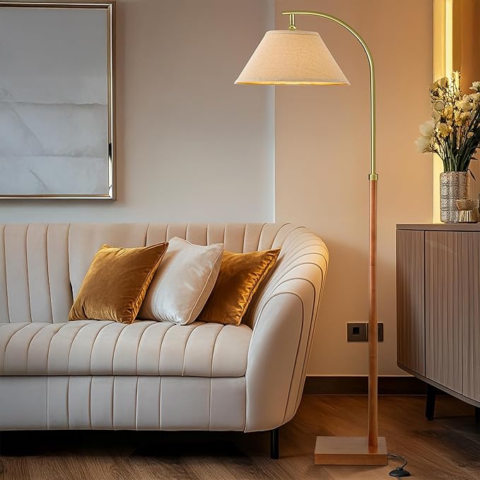 63" Floor Lamp for Living Room with Foot Switch Wood Standing Lamp Tall Lamp Mid Century Modern Arc Floor Lamps for Bedroom Office Industrial Reading - Bloomnest