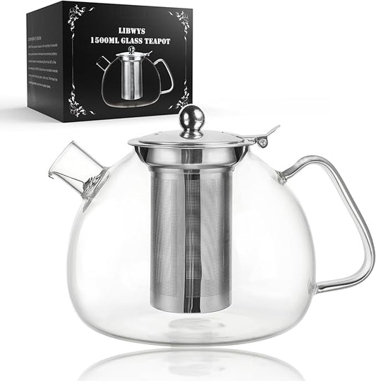 LIBWYS 1500ml(51oz) Glass Teapot, Teapot with Removable Infuser, Stovetop Safe Tea Pot made of Heat-resistant Borosilicate Glass, Blooming and Loose Leaf Tea Maker, Easy to Clean