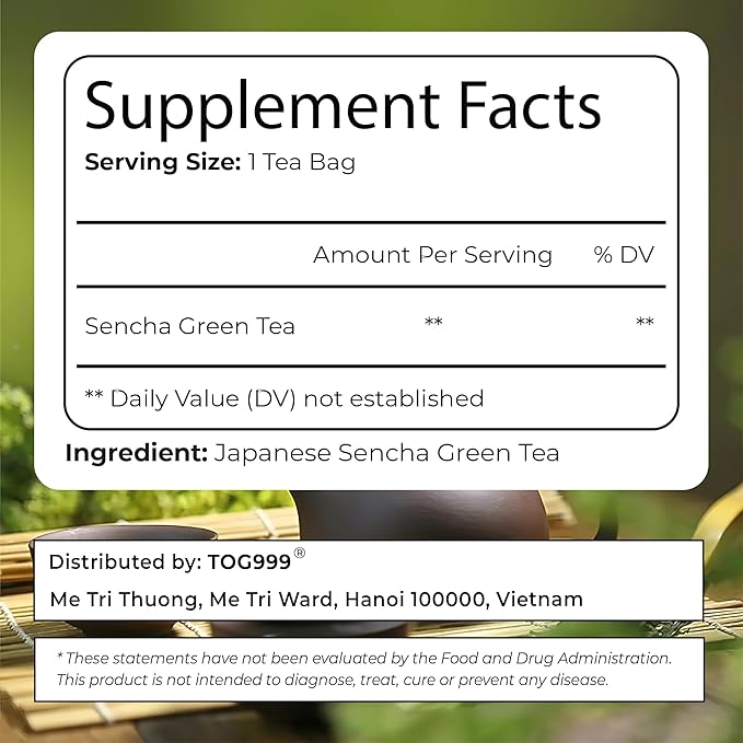 TOG999, Premium 60 Sencha Green Tea Bags, 100% Natural & Pure from Sencha Green Tea Leaves. Loose Leaf Sencha Herbal Tea. No Sugar, No Gluten, Vegan. - Bloomnest