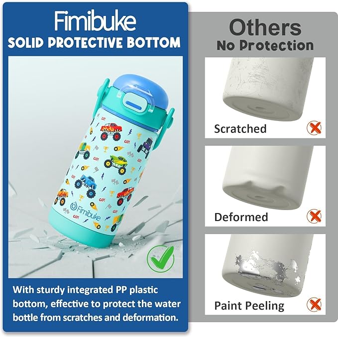 Fimibuke Kids Insulated Water Bottle with Straw Lid & Handle - 14oz BPA FREE 18/8 Stainless Steel Metal Tumbler Leak Proof Double Wall Vacuum Kids Cup Toddler Water Bottle for School Boys Girls - Bloomnest