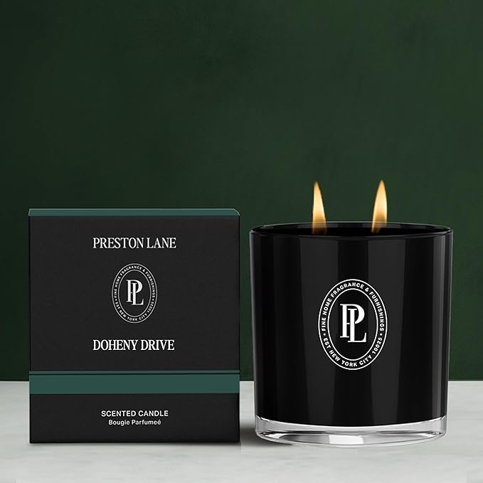 Preston Lane Luxury 2-Wick Scented Candle, Doheny Drive, 7.5 oz Hand-Poured in USA | Long Burn Time (20-30 Hrs), Vegan Soy Wax Blend, Decorative Glass Vessel, Fine Italian Fragrance - Bloomnest