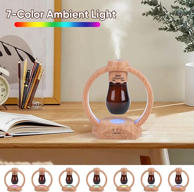 HAPPTWS Essential Oil Diffuser Set- Diffuser 3 Timer Settings Battery Powered Cordless Setup 7 Color LED Lights for Bedroom Yoga Room Pet Room HAPPTWS