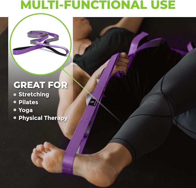 Gradient Fitness Stretching Strap for Physical Therapy, 12 Multi-Loop Stretch Strap 1" W x 8' L, Neoprene Handles, Physical Therapy Equipment, Yoga Straps for Stretching, Leg Stretcher. - Bloomnest