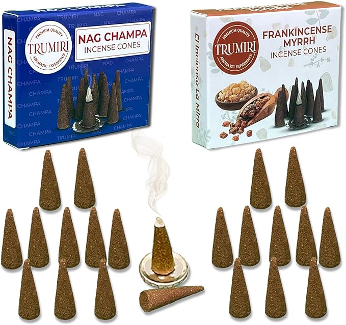 TRUMIRI Incense Cones - Combo Pack of 20 Cone Incense - Nag Champa & Frankincense Myrrh TRUMIRI