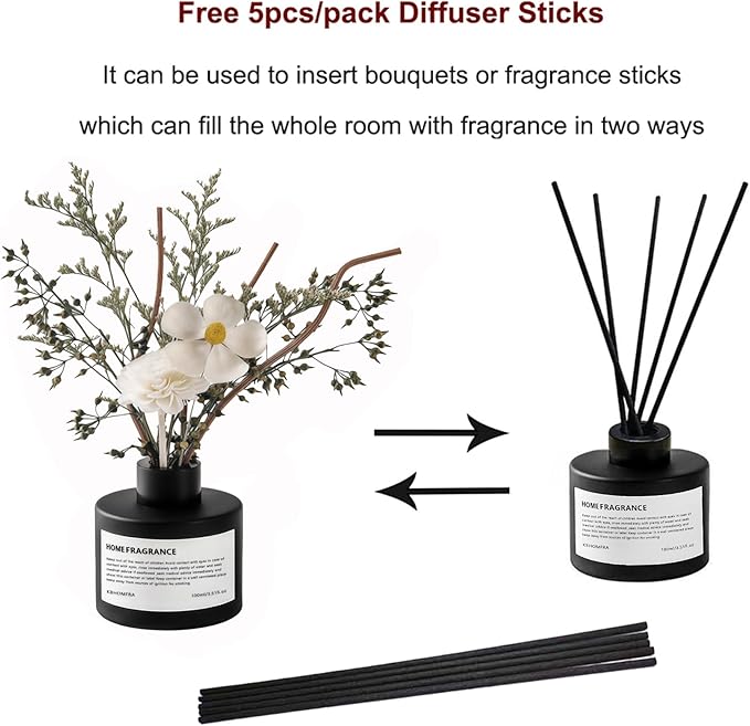 Reed Diffuser Set with Dried Flowers, 3.38fl.oz Fragrance Diffuser with Sticks, Scented Sticks Aroma Diffuser, Home & Office Décor for Air Fresheners, Bathroom (Jasmine Tea) - Bloomnest
