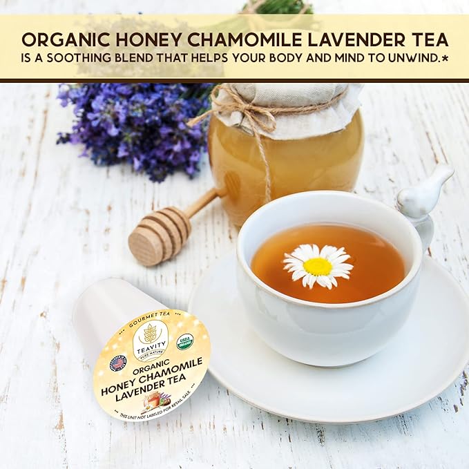 Organic Chamomile and Lavender Tea Pods for Keurig - Decaf Herbal Tea for Keurig K Cups - Honey Chamomile Lavender by Teavity (12 Tea Pods) - Bloomnest