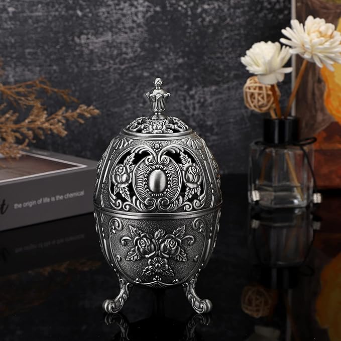 JUXYES Vintage Incense Burner Holder with Removable Ash Catchers, Metal Censer Antique Cone Coil Incense Burner Holder Zinc Alloy Spiritual Aromatherapy Yoga Meditation Gifts Retro Home Decoration - Bloomnest