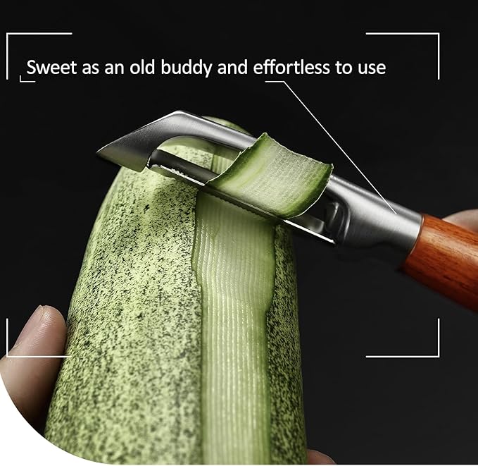 KULUNER，Premium High-End Rosewood Handle and 304 Stainless Steel Serrated Blade - An Ultra-Sharp Rotating Peeler for Potatoes, Fruits, and Vegetables, Ergonomically Designed for Easy Peeling. - Bloomnest