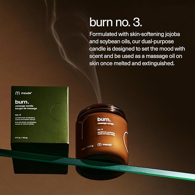 Maude Burn No. 3 - Jojoba Oil Massage Candle with Hydrating, Skin-Softening Soybean Oil - Massage Oil Candle with Notes of Eucalyptus + Sandalwood - Home + Self Care Gifts for Women & Men (4 oz) - Bloomnest