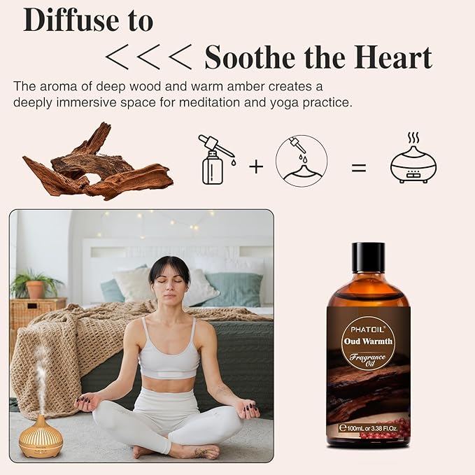 PHATOIL 3.38FL.OZ Oud Warmth Fragrance Oils for Aromatherapy, Essential Oils for Diffusers for Home, Perfect for Diffuser, Yoga, Skin Care, DIY Candle and Soap Making - 100ml - Bloomnest