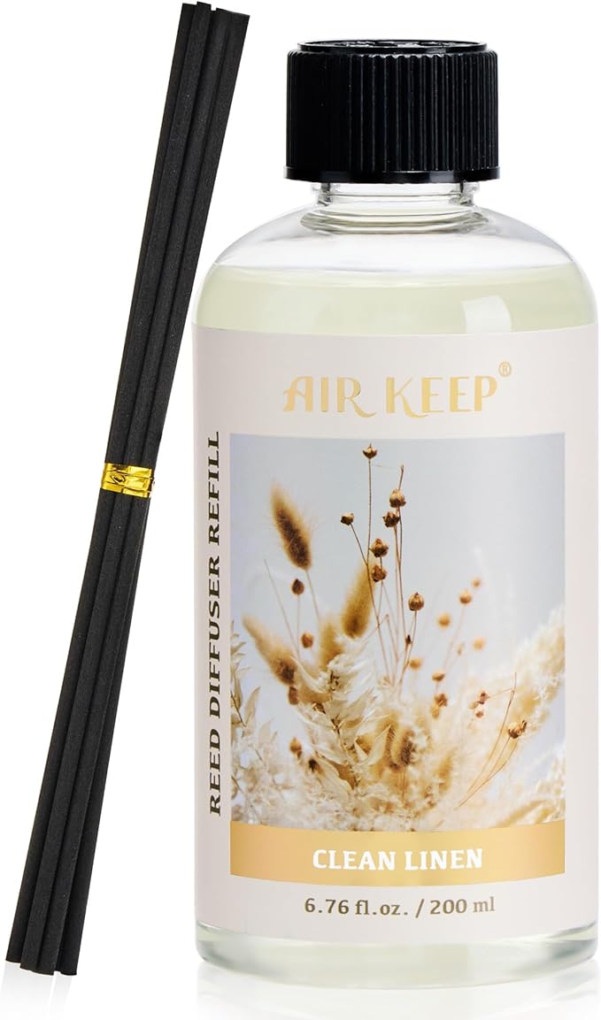 Airkeep Reed Diffuser Oil Refill with Diffuser Sticks, 6.76 Fl Oz(200ml) Clean Linen Scented Oils, Aroma Therapy, Home Fragrance & Air Freshener, Office Décor, Decoration - Bloomnest