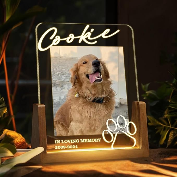 Personalized Pet Memorial LED Night Light, Custom Photo Pet Lover Keepsake, Dog or Cat Loss Sympathy Gift, Personalized Light Up Sign for Pet Remembrance, Memorial Lights for Home Decor - Bloomnest
