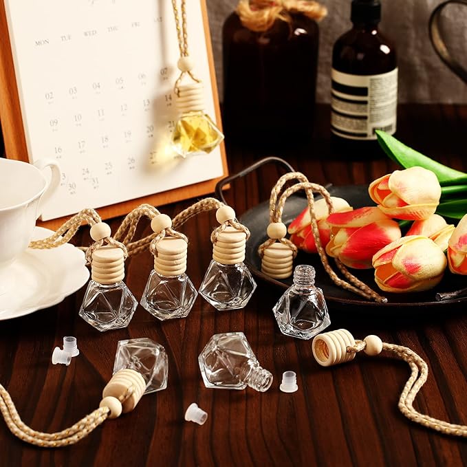 BBTO 50 Pcs Hanging Car Air Freshener Car Diffuser Bottles Empty Glass Perfume Bottle Freshener Diffuser Bottle Pendant for Essential Oil Fragrance Aromatherapy Bottle Ornament(Rhombus) - Bloomnest