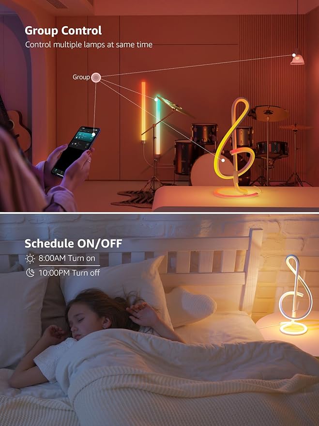 Lepro TB2 AI Smart Table Lamp, RGB+IC Addressable LED Lamps Alexa Google Home Enable, APP Control DIY Color Changing Modern Spiral Lamp, Music Sync, AI Generated Lighting LLM, 2.4 GHz WiFi/Bluetooth - Bloomnest