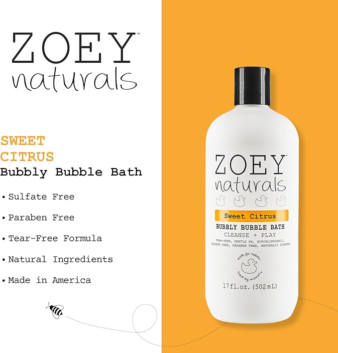 Zoey Naturals - Sweet Citrus Bubble Bath for Kids & Babies - Organic Tear-Free, Non-Toxic Toddler Soap with Moisturizing Aloe & Avocado Oil - Long Lasting Bubbles - Made in USA, 17 oz - Bloomnest