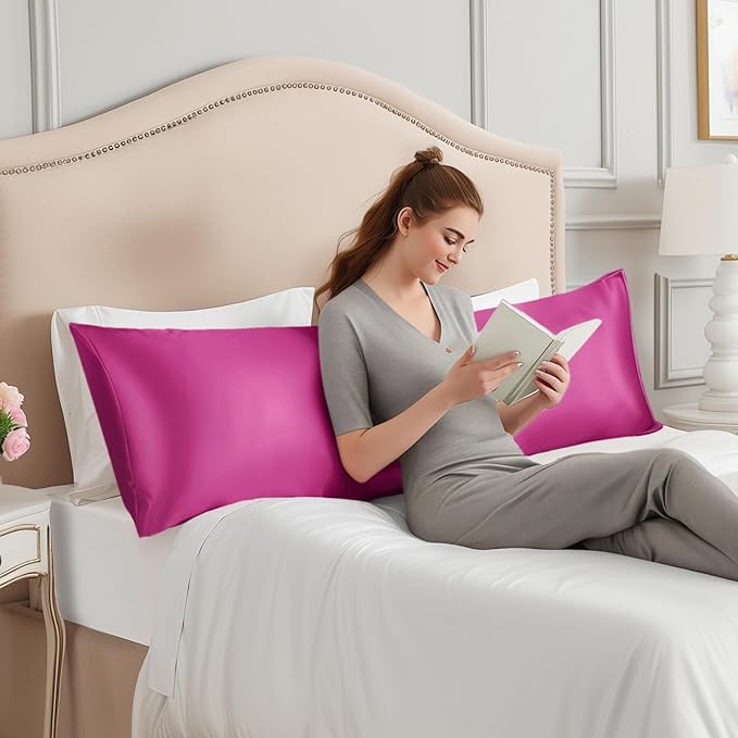INFIIXSO Body Pillow Cover with Zipper, Luxury Mulberry Silk Body Pillow Case 20x54 Inches, Ultra Smooth and Soft Cooling Long Pillowcase, Gift for Women, Men(Hot Pink) - Bloomnest