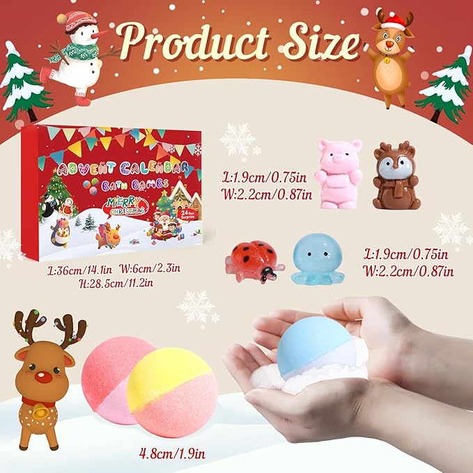 Advent Calendar 2025 Bath Bombs for Kids,Christmas Bath Bombs for Kids with 24 Animal Surprises,Handmade Natural and Organic Bubble Bath Bombs,Advent Calendar for Girls and Boys - Bloomnest