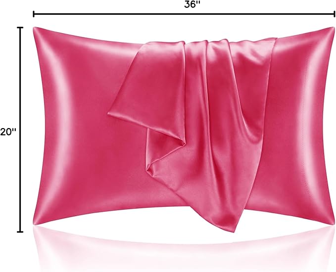 BEDELITE Satin Pillowcase for Hair and Skin, Super Soft and Cooling Similar to Silk Pillow Cases 2 Pack with Envelope Closure, Gift for Women Men(20"x36" King Size, Hot Pink) - Bloomnest