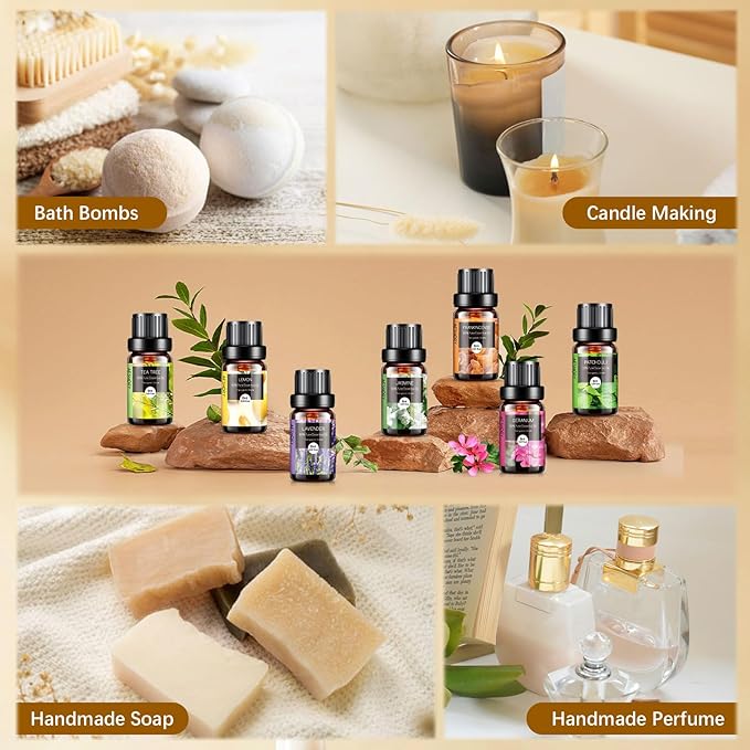 Natural Essential Oils Gift Set, 20 x 10ML Essential Oil for Diffuser, Humidifiers, Skin Care, Massage, Fragrance Oil for Candle & Soap Making, Lavender, Eucalyptus, Tea Tree More Aromatherapy Oil - Bloomnest