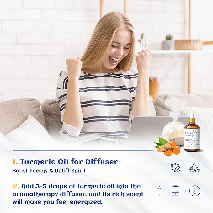 HIQILI 100ML Turmeric Oil for Face Skin Care, Aromatherapy,100% Pure, Use After Dilution- 3.38 Fl Oz - Bloomnest