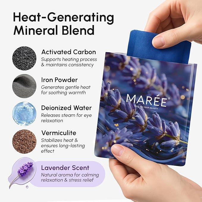 MAREE Steam Eye Mask — 3-in-1 Heated Eye Mask for Dry Eyes — Masks for Women for Puffy Eyes — Steam Eye Masks Disposable — Warm Compress for Eye — Spa Gifts for Women Relaxation — Travel Essentials - Bloomnest