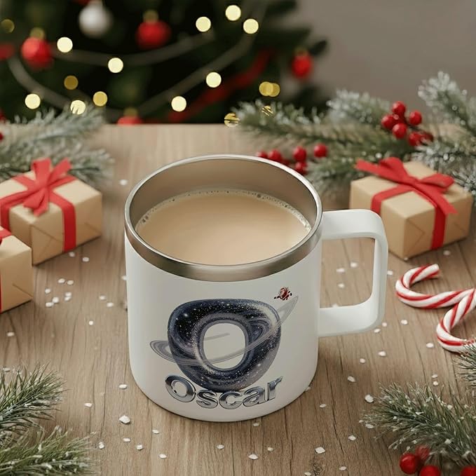 Personalized Christmas Insulated Coffee Mug with Handle – Custom Galaxy Initial Letter. Double Wall Stainless Steel Travel Tumbler for Hot & Cold Drinks – Unique Holiday Gift for Space Lovers(B119) - Bloomnest