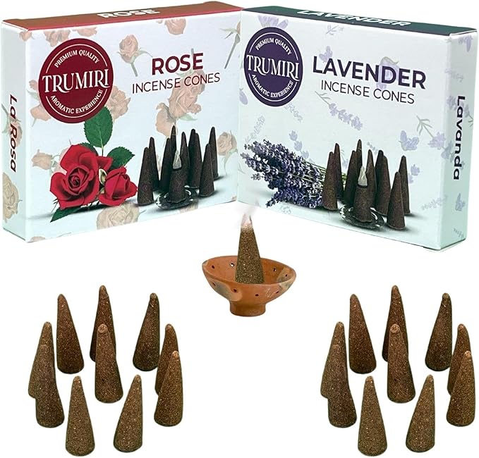TRUMIRI Incense Cones - Combo Pack of 20 Cone Incense - 10 Rose + 10 Lavender - Insence Cones - Incense Cones Scented - Cone Incense Scents - Insense Cones - Incent Cone TRUMIRI