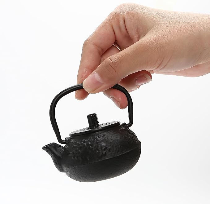 50ml(1.7oz) Mini Cast Iron Teapot, Imitation Japanese Kettle with Copper Handle and Bamboo Root Beam, Perfect for Home Tea and Coffee Serveware Decoration - Mini size only – fits in your palm - Bloomnest