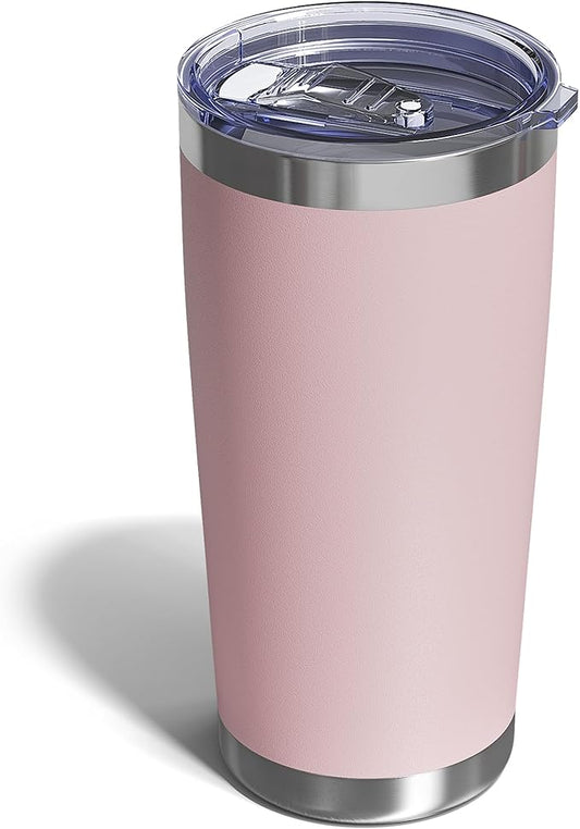 Travel Coffee Tumbler 20oz, 1 Pack Leakproof Travel Coffee Mug with Lid and Straw, Stainless Steel Double Wall Vacuum Insulated Tumbler for Hot/Iced Drinks (Textured Matte, Soft Pink) - Bloomnest