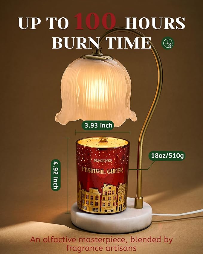 M&SENSE Festival Cheer Christmas Candles, Large Soy Candles for Home Scented, 18oz 100 Hours Natural Clean Slow Burn, Cracking Wooden Wick Aromatherapy Gifts for Women Men, Warm Cozy Winter Decor - Bloomnest
