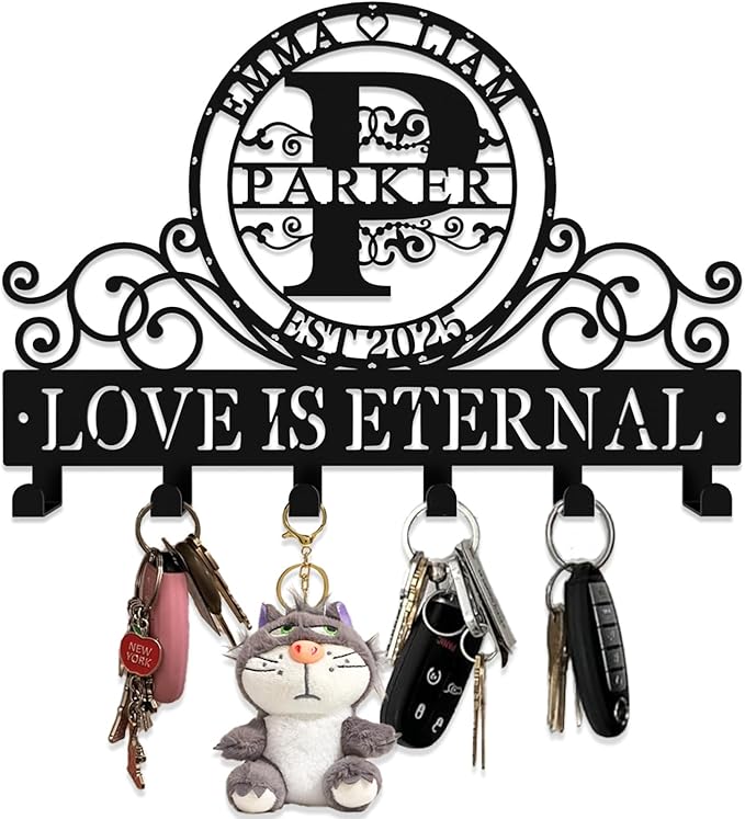 Personalized Metal Key Rack Hooks, Key Holder Wall Mounted Key Hooks, Couple Theme Wall Decoration Hooks, Key Hanger Organizer for Living Room, Entryway, Bathroom, Office Decor - Bloomnest