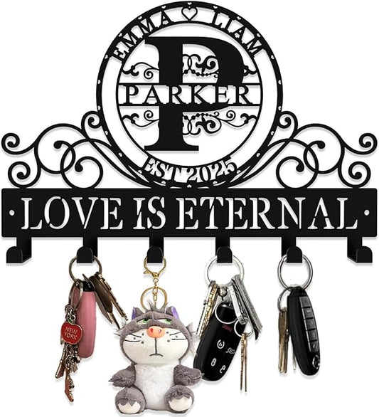 Personalized Metal Key Rack Hooks, Key Holder Wall Mounted Key Hooks, Couple Theme Wall Decoration Hooks, Key Hanger Organizer for Living Room, Entryway, Bathroom, Office Decor - Bloomnest