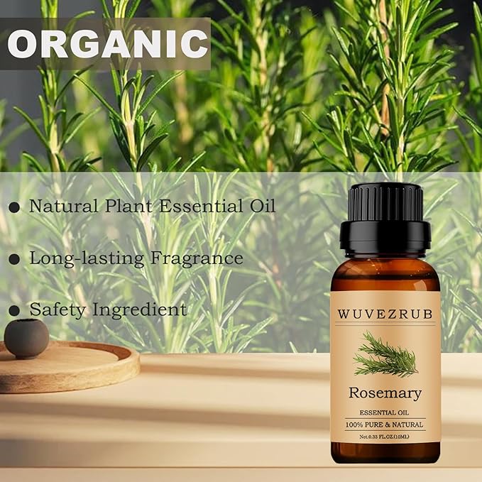 Rosemary Essential Oil - 10ML, 100% Pure and Natural for Aromatherapy Diffuser - 0.33 Fl Oz WUVEZRUB