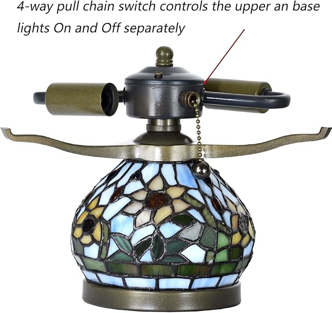 Bieye L10907 Tiffany Style Stained Glass Mushroom-Shaped Double Lit Table Lamp for Home Decor (10-inch, Yellow Sunflower)