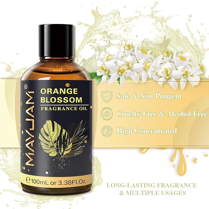 MAYJAM 100ML/3.38FL.OZ Orange Blossom Fragrance Oils with Glass Dropper, Essential Oils for Diffusers for Home, Long Lasting Scented Oils for Diffusers Soap Candle Making - Bloomnest