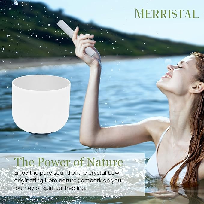 432HZ 8 Inchs C Note White Frosted Crystal Singing Bowl for Meditation Healing Yoga Chakra Quartz Crystal Sound Bowls with Heavy Duty Carry Case and Rubber Mallet,Suede Striker,O-rings - Bloomnest